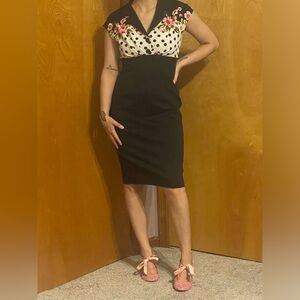 VfEmage Black and White Floral Pencil dress